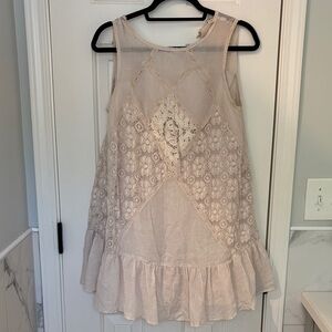 Vintage Sleeveless Lace Panel Cream Women's Dress